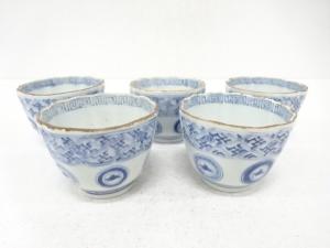 古伊万里　染付　丸紋　蕎麦猪口　5客揃